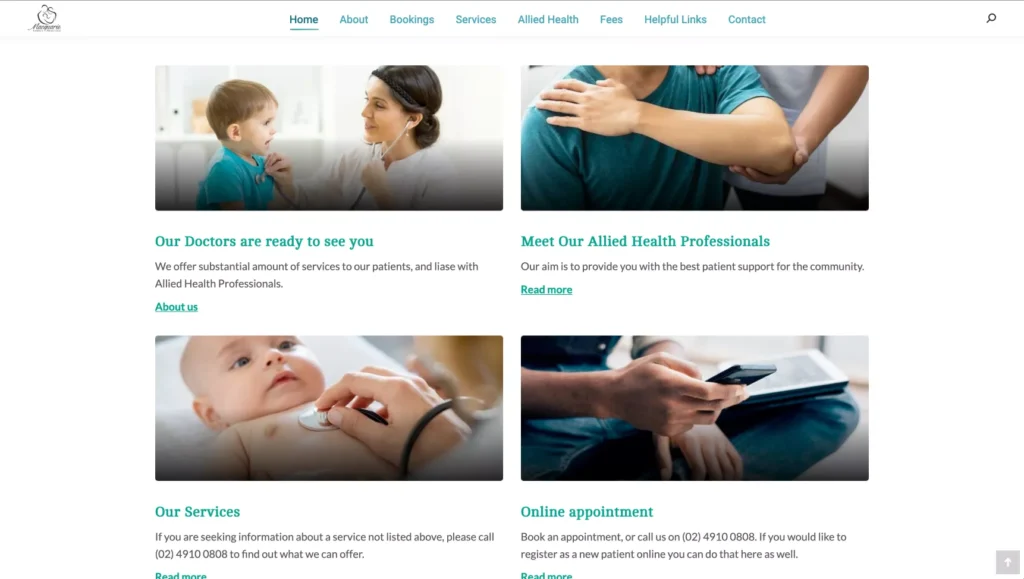 Medical services page design for Newcastle and Lake Macquarie area doctors surgery