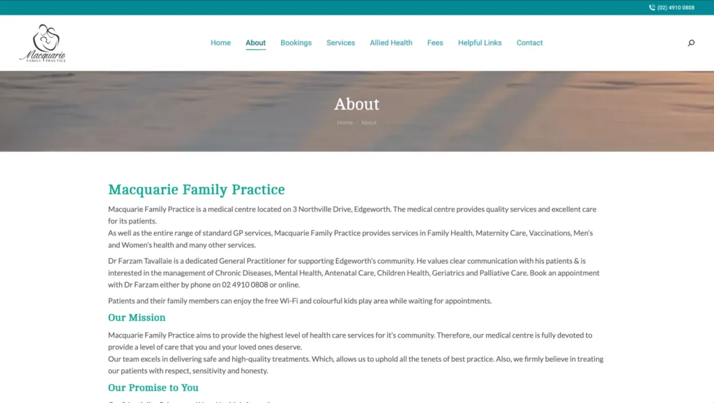 Mobile-responsive medical web design Central Coast for Macquarie Family Practice